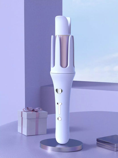 Lavender automatic rotating hair curling iron by Trendsi with European plug for easy styling and curling of hair.