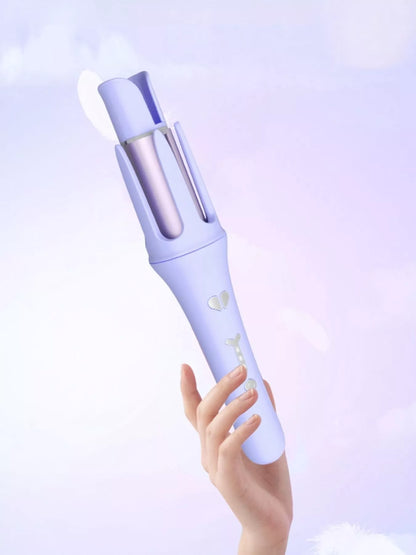 Lavender automatic rotating hair curling iron by Trendsi with European plug, featuring a sleek design and rotating barrel for easy curling.