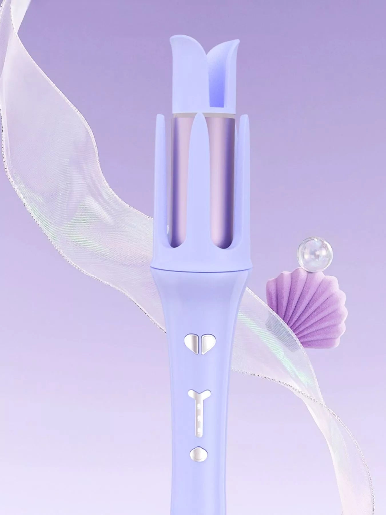 Lavender Trendsi automatic rotating hair curling iron with European plug, showcasing its sleek design and rotating barrel for curls