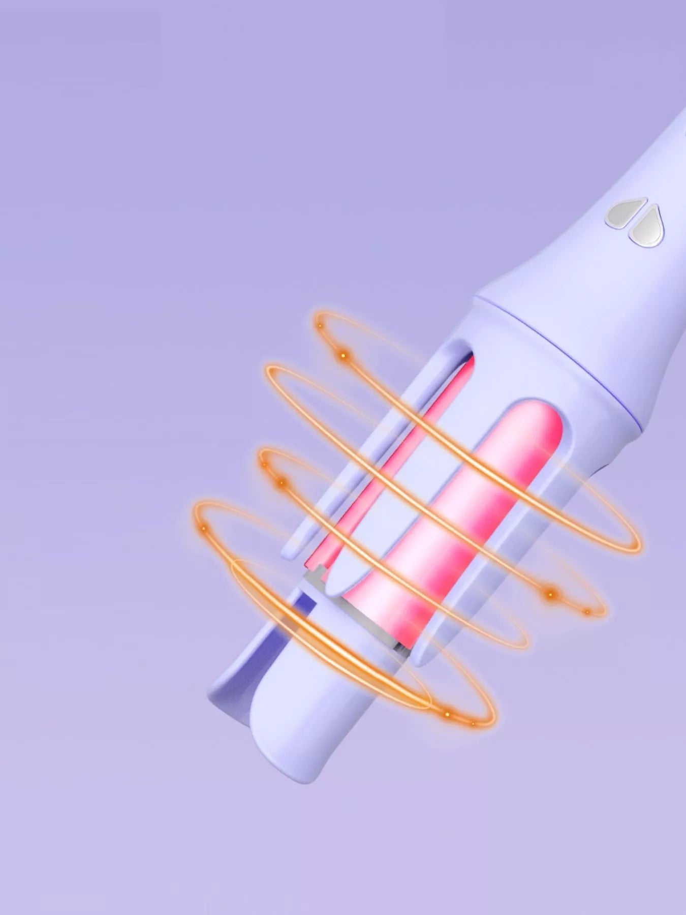 Lavender automatic rotating hair curling iron by Trendsi with European plug for easy styling at home or on the go.