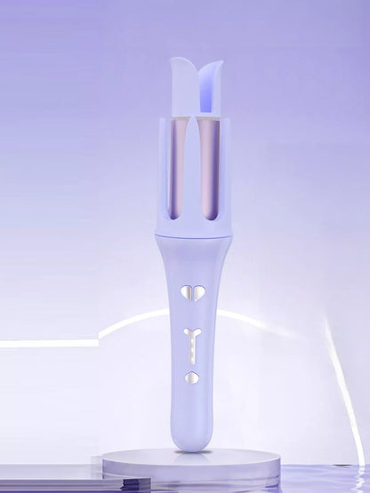 Lavender automatic rotating hair curling iron by Trendsi with European plug, showcasing its sleek design and rotating barrel.
