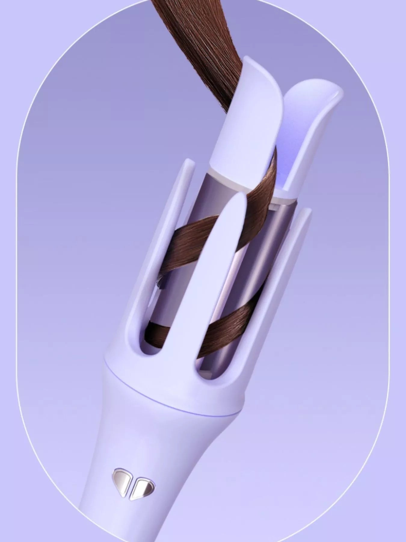 Lavender automatic rotating hair curling iron by Trendsi with European plug, showcasing its sleek design and rotating barrel for curls.