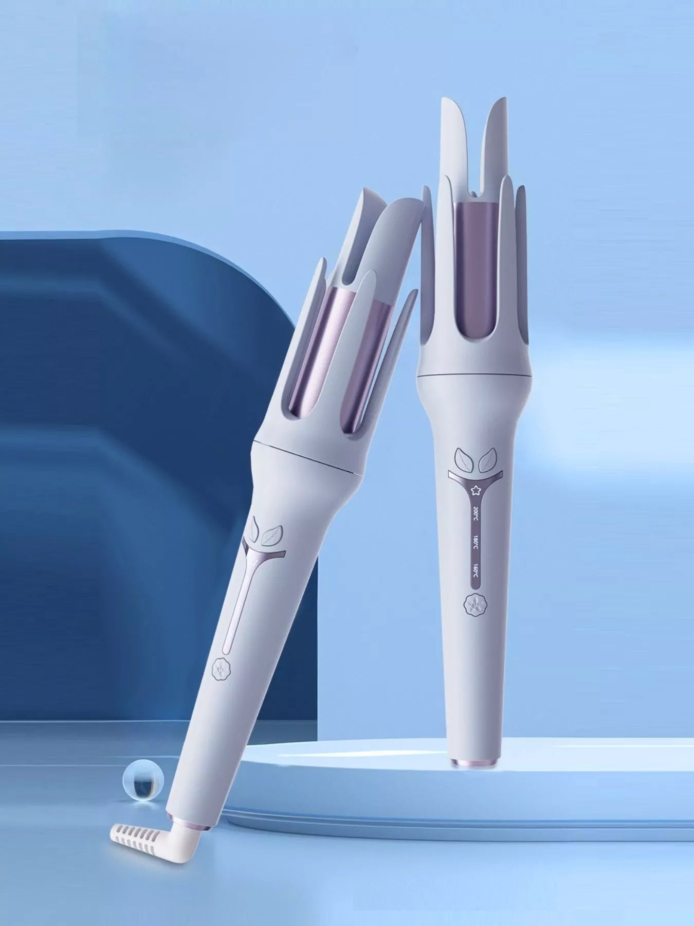 Lavender automatic rotating hair curling iron by Trendsi with European plug and ceramic barrel for effortless curls.