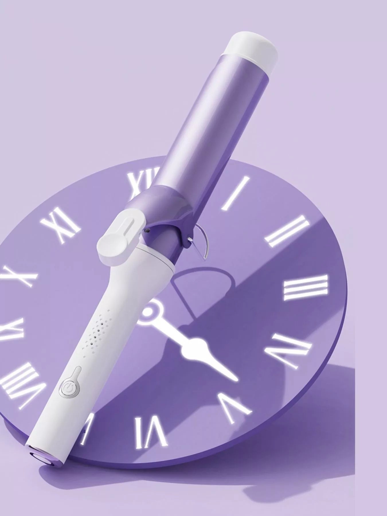 Lavender Trendsi fast heating curling iron wand with European plug, showcasing its sleek design and curling barrel.