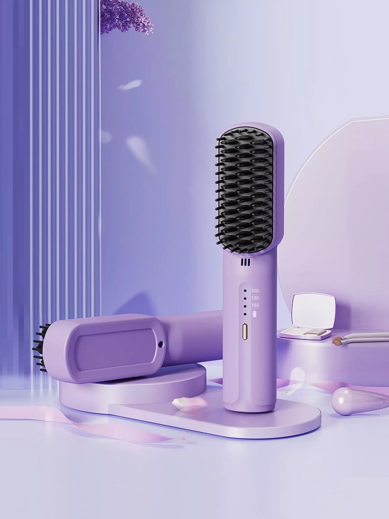 Lavender Trendsi cordless heated straightening comb with ergonomic design and adjustable heat settings for sleek, straight hair.