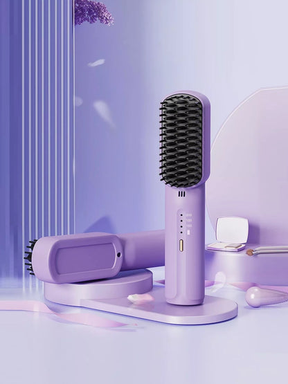 Lavender Trendsi cordless heated straightening comb with ergonomic design and adjustable heat settings for sleek, straight hair.