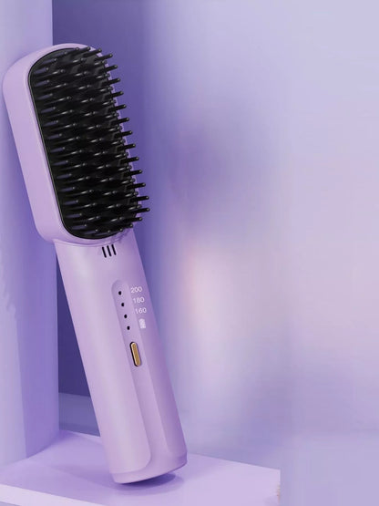 Lavender Trendsi cordless heated straightening comb with ergonomic handle and adjustable temperature for sleek, straight hair.