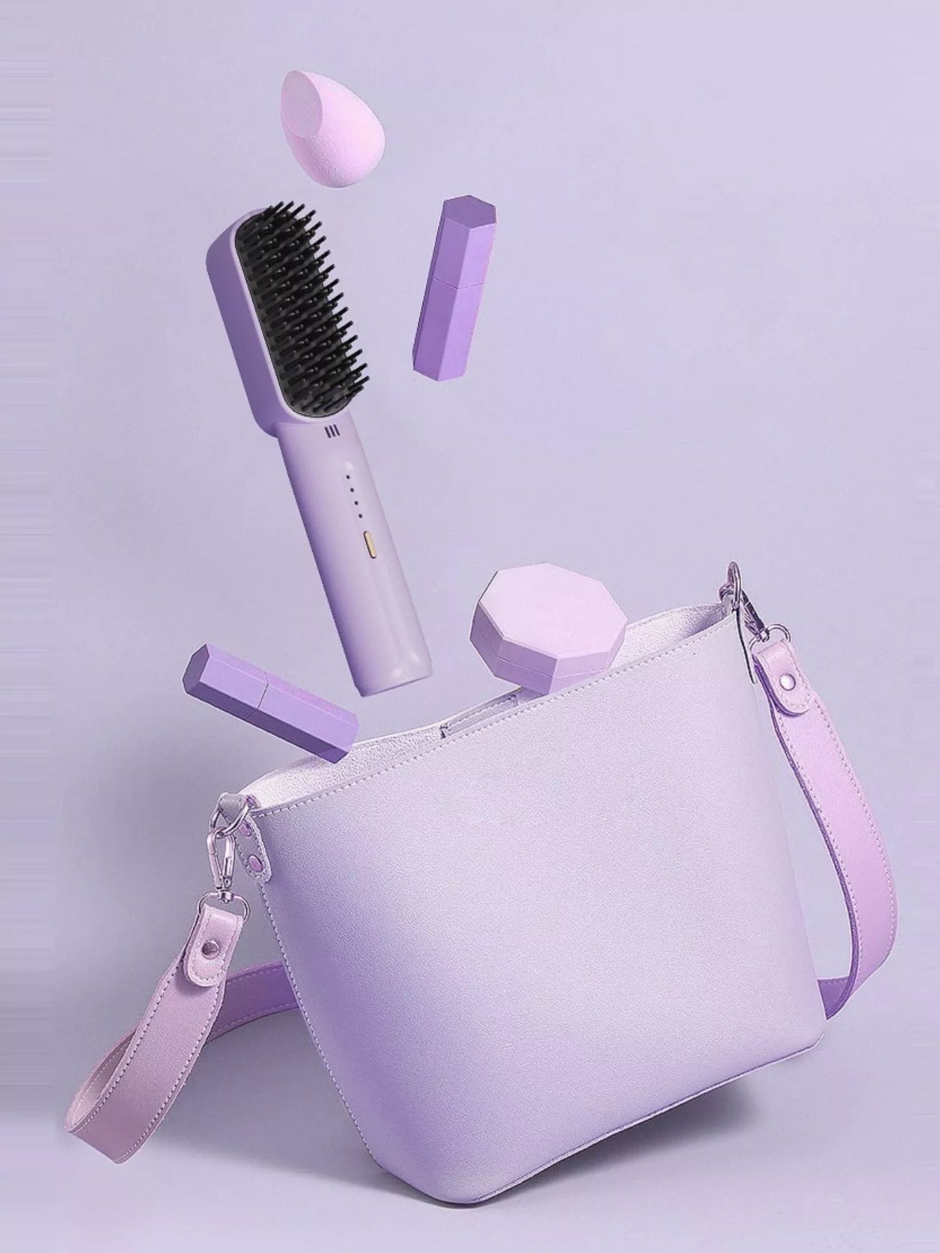 Lavender Trendsi cordless heated straightening comb with ergonomic handle and sleek design for smooth, straight hair styling.
