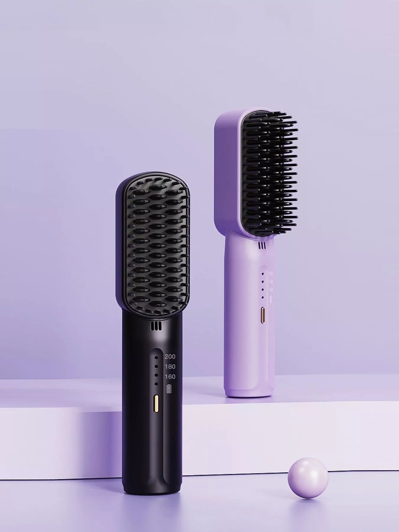 Lavender cordless heated straightening comb by Trendsi, designed for sleek, straight hair styling without cords.
