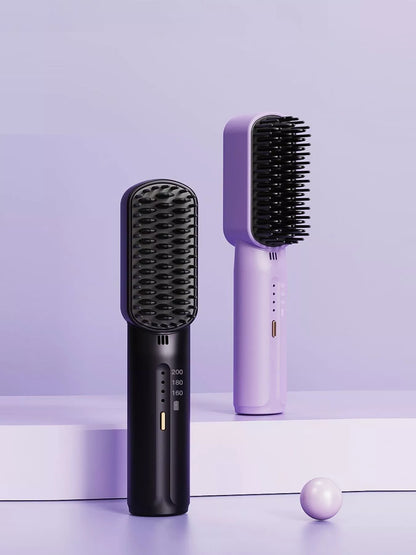 Lavender cordless heated straightening comb by Trendsi, designed for sleek, straight hair styling without cords.