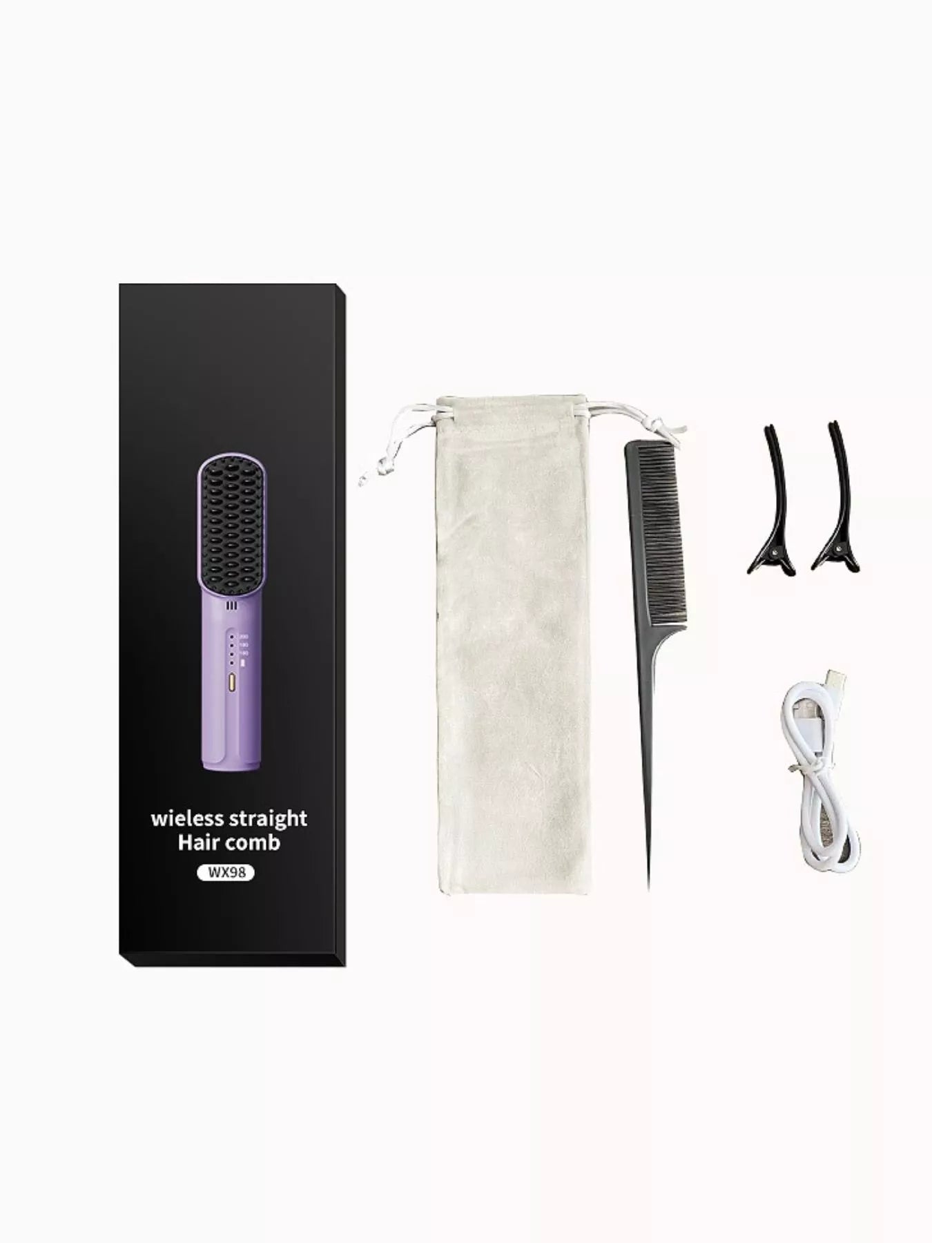 Lavender Trendsi cordless heated straightening comb with ergonomic handle and adjustable temperature for smooth hair styling