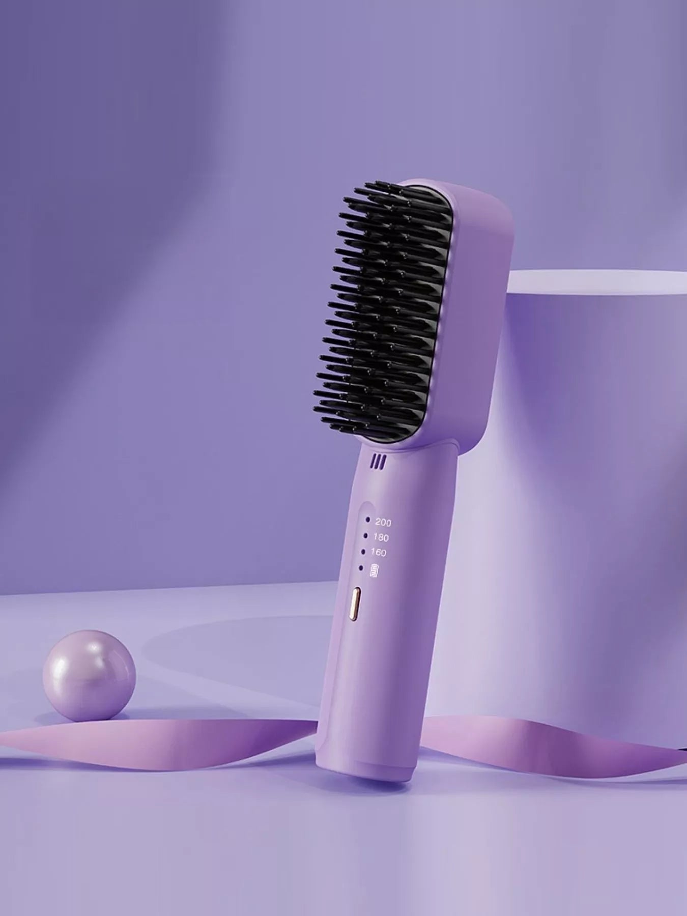 Lavender Trendsi cordless heated straightening comb with ergonomic handle and adjustable temperature for sleek, straight hair.