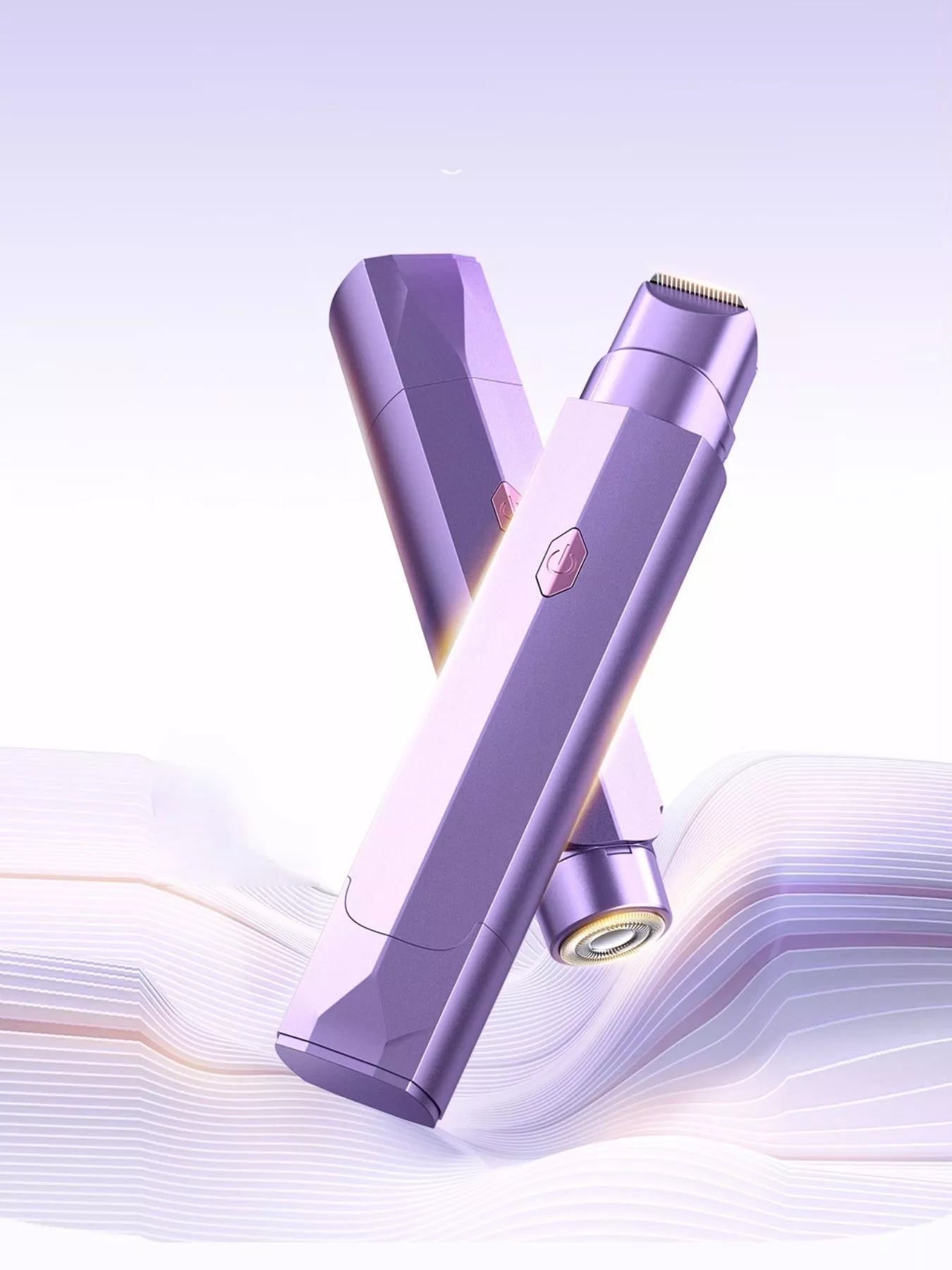 Lavender portable hair removal epilator by Trendsi, compact design with multiple attachments for efficient hair removal.