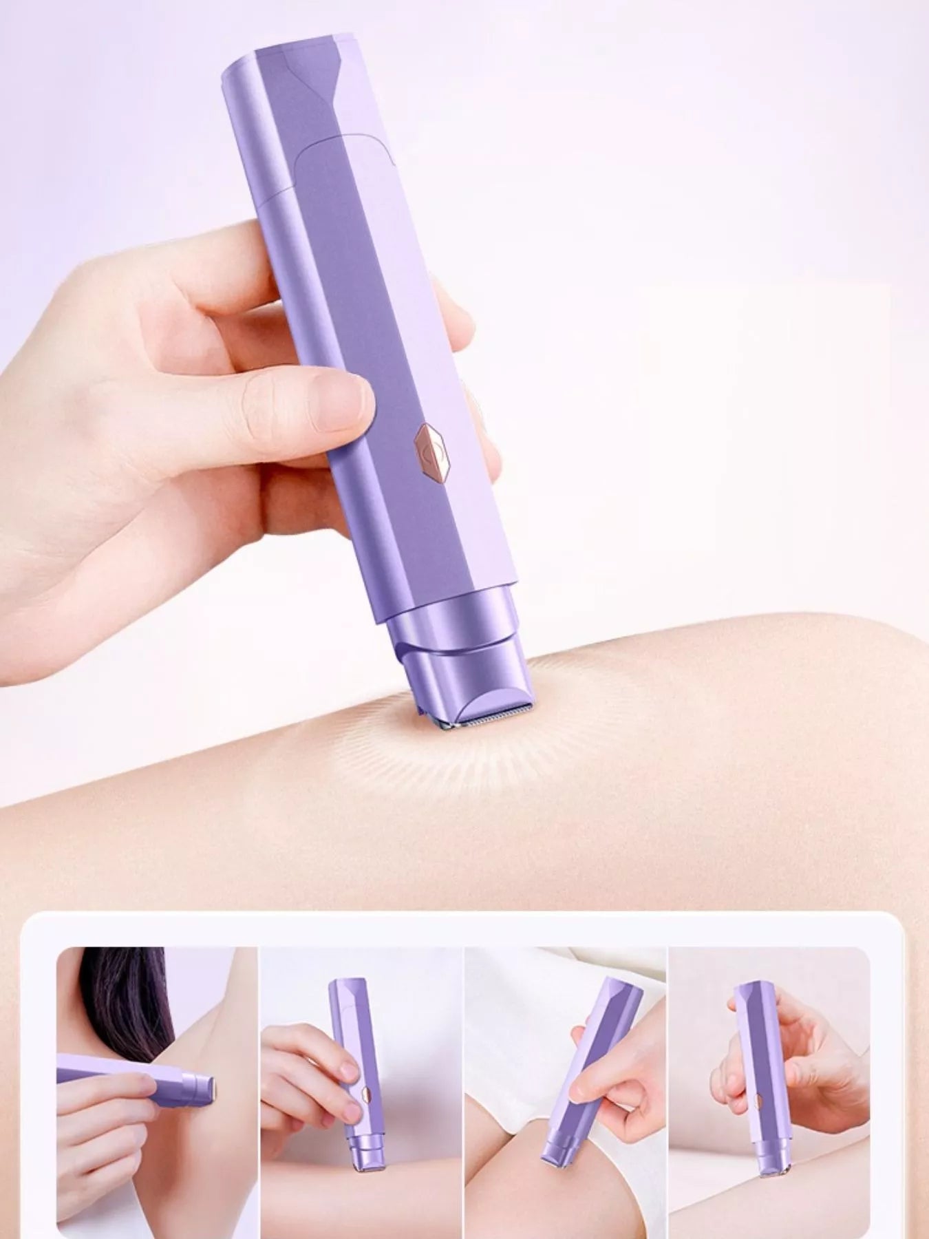 Lavender portable hair removal epilator by Trendsi, compact device with multiple attachments for easy at-home hair removal.