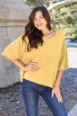 Lavender Basic Bae bamboo full-size round neck drop shoulder T-shirt by Trendsi, soft and comfortable casual wear for women.