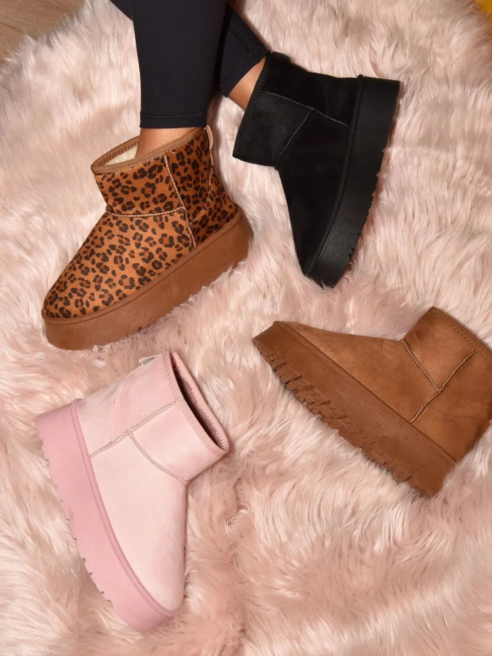 WILD DIVA thermal furry leopard platform booties by Trendsi, featuring leopard print and cozy thermal lining.
