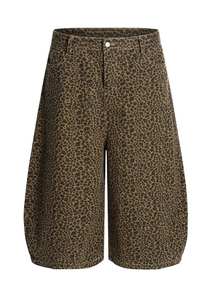 Men's leopard print wide-leg capris by Trendsi featuring a bold animal pattern and relaxed fit.