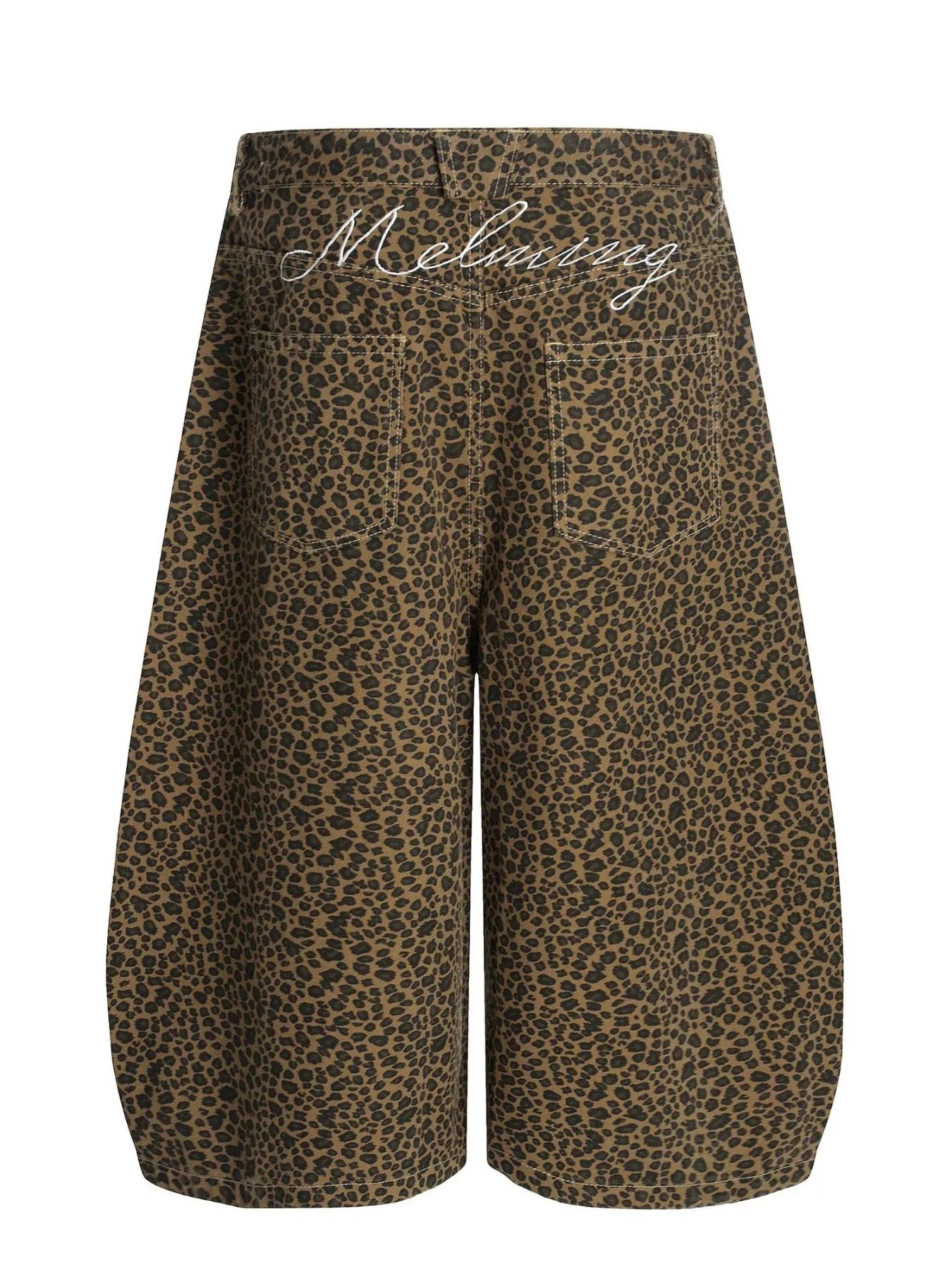 Men's leopard print wide-leg capris by Trendsi featuring a bold animal pattern and relaxed fit, showcased on a mannequin.