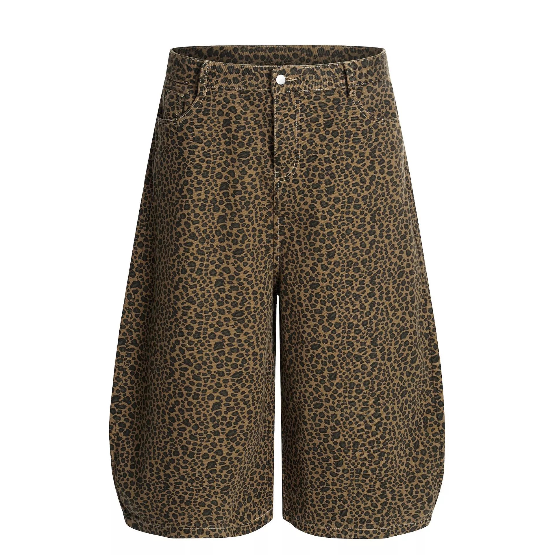 Men's leopard print wide-leg capris by Trendsi, featuring bold animal print fabric and relaxed fit for casual style.