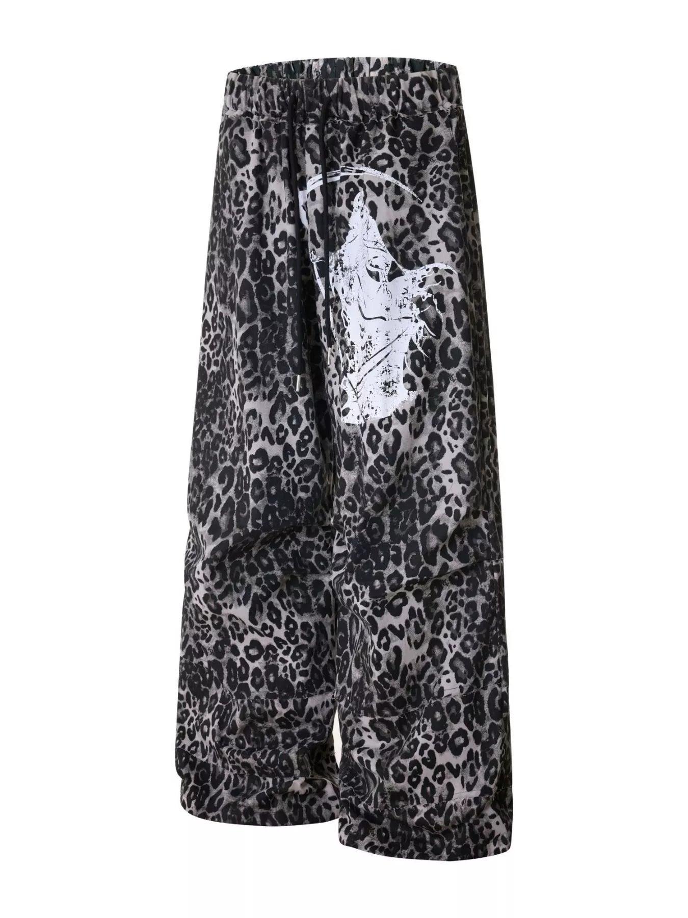 Men's Leopard Print Wide-Leg Pants in bold leopard pattern, featuring a relaxed fit and wide-leg silhouette from Trendsi.