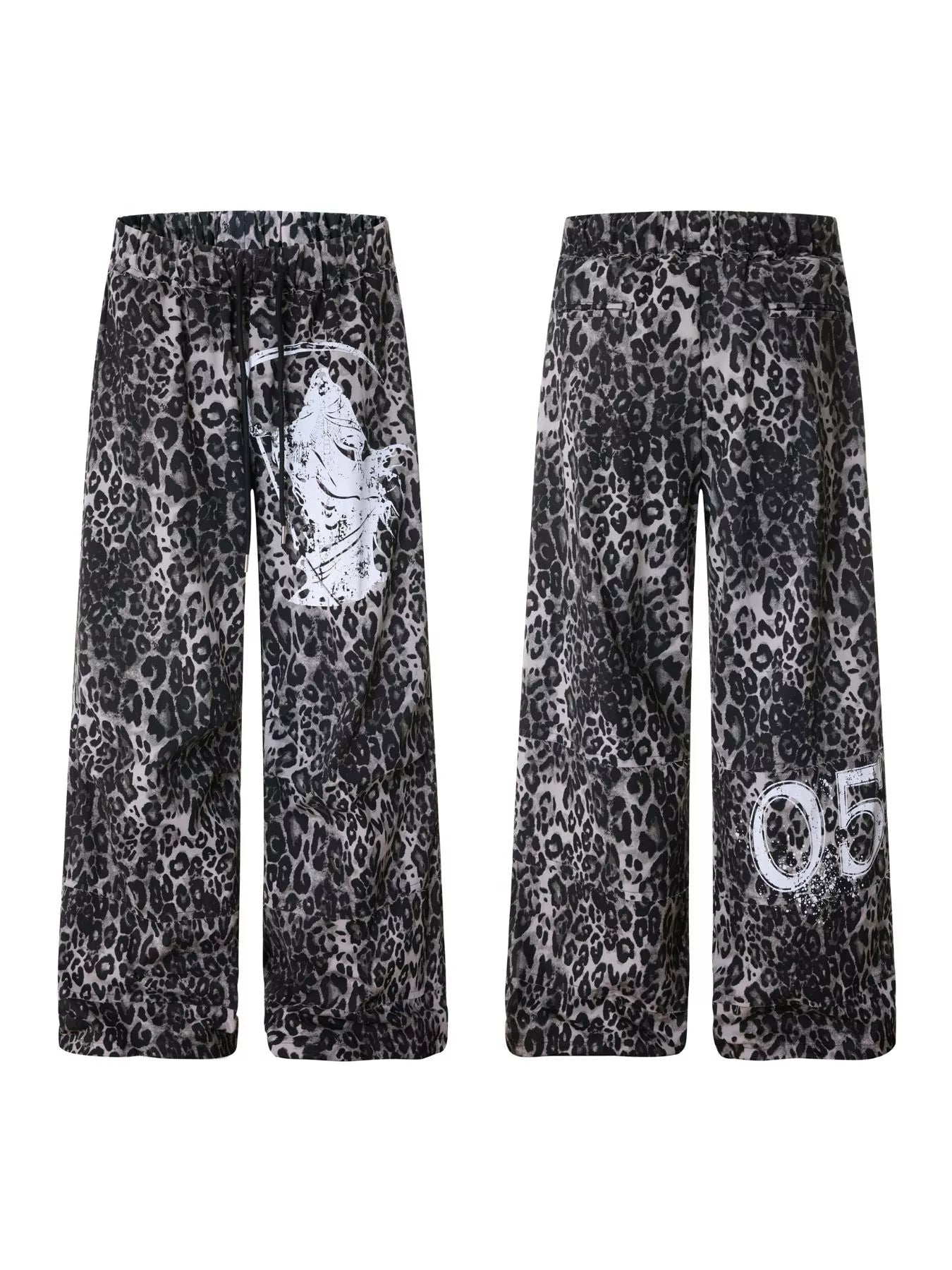 Men's leopard print wide-leg pants by Trendsi, featuring bold animal pattern and relaxed fit for casual or trendy outfits.
