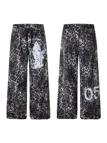 Men's leopard print wide-leg pants by Trendsi, featuring bold animal pattern and relaxed fit for casual or trendy outfits.