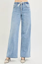 Light-colored RISEN elastic band slouchy wide jeans with drawstring, casual relaxed fit, by Trendsi.