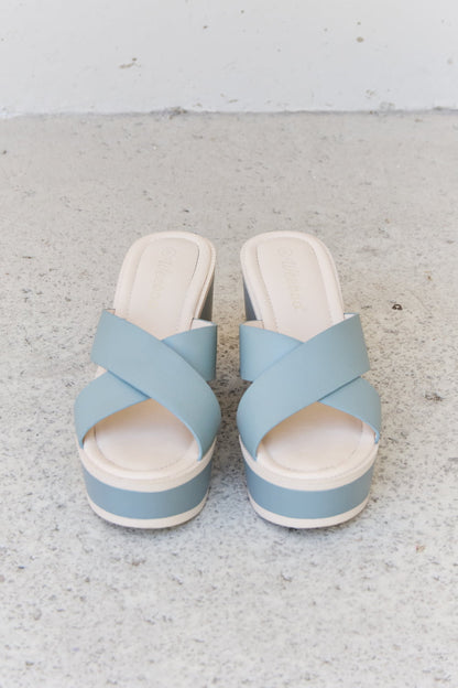 Light blue Weeboo Cherish The Moments platform sandals with contrast sole and ankle straps in Misty Blue, by Trendsi.