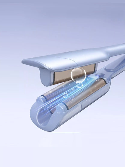 Light blue portable cordless curling iron by Trendsi with European plug, ideal for on-the-go styling and versatile curling results.