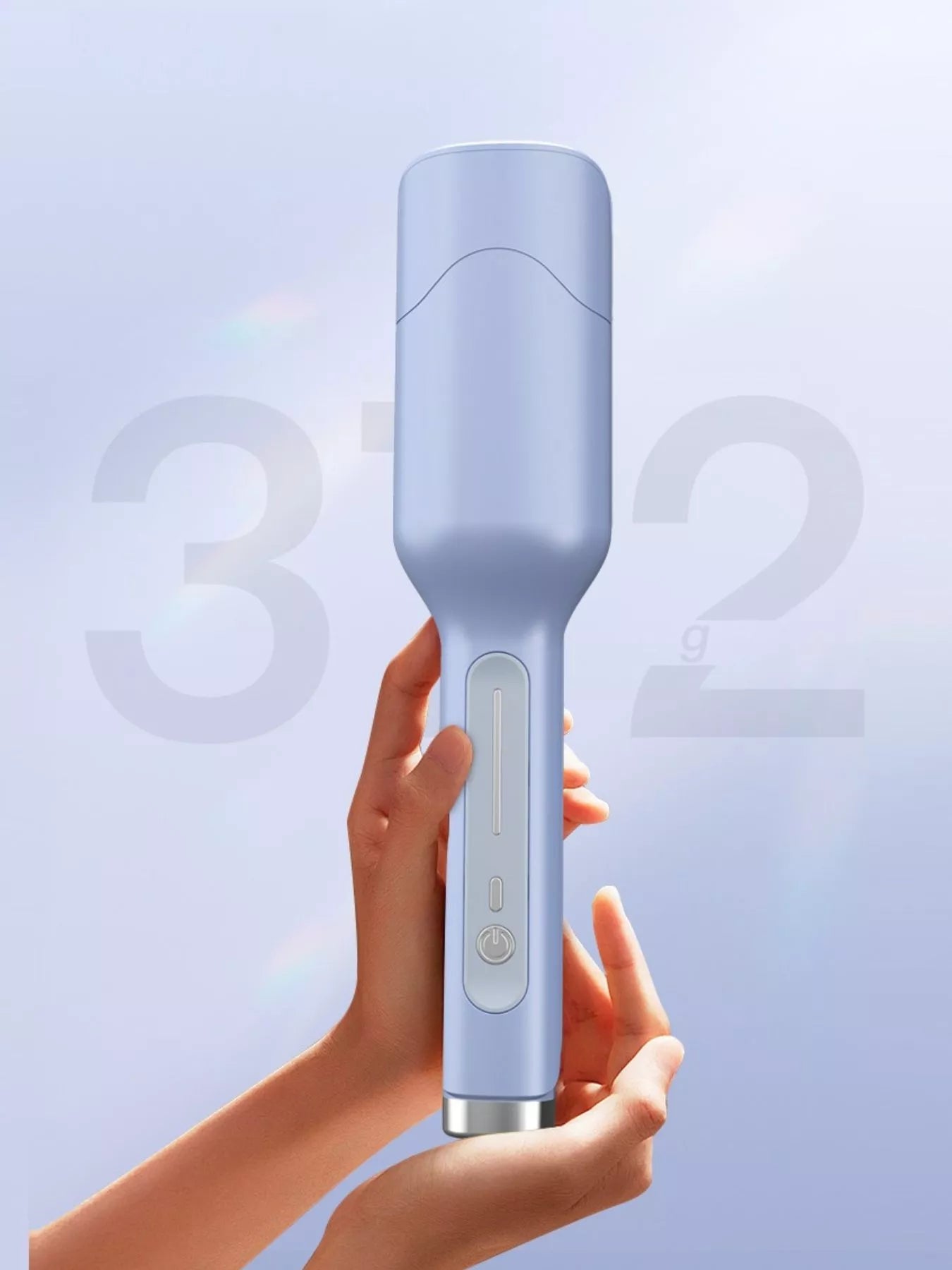 Light blue portable cordless curling iron by Trendsi with European plug, showcasing its compact design and curling barrel.