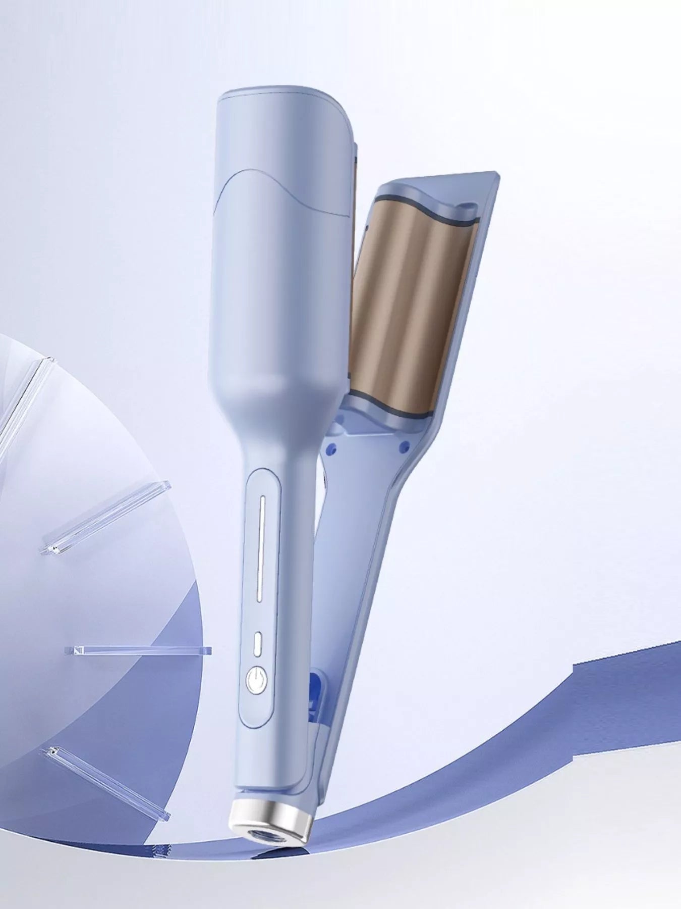 Light blue portable cordless curling iron by Trendsi with European plug, compact design for easy styling on the go.