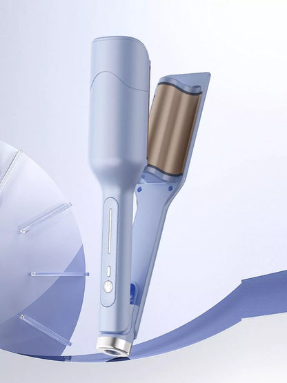 Light blue portable cordless curling iron by Trendsi with European plug, compact design for easy styling on the go.