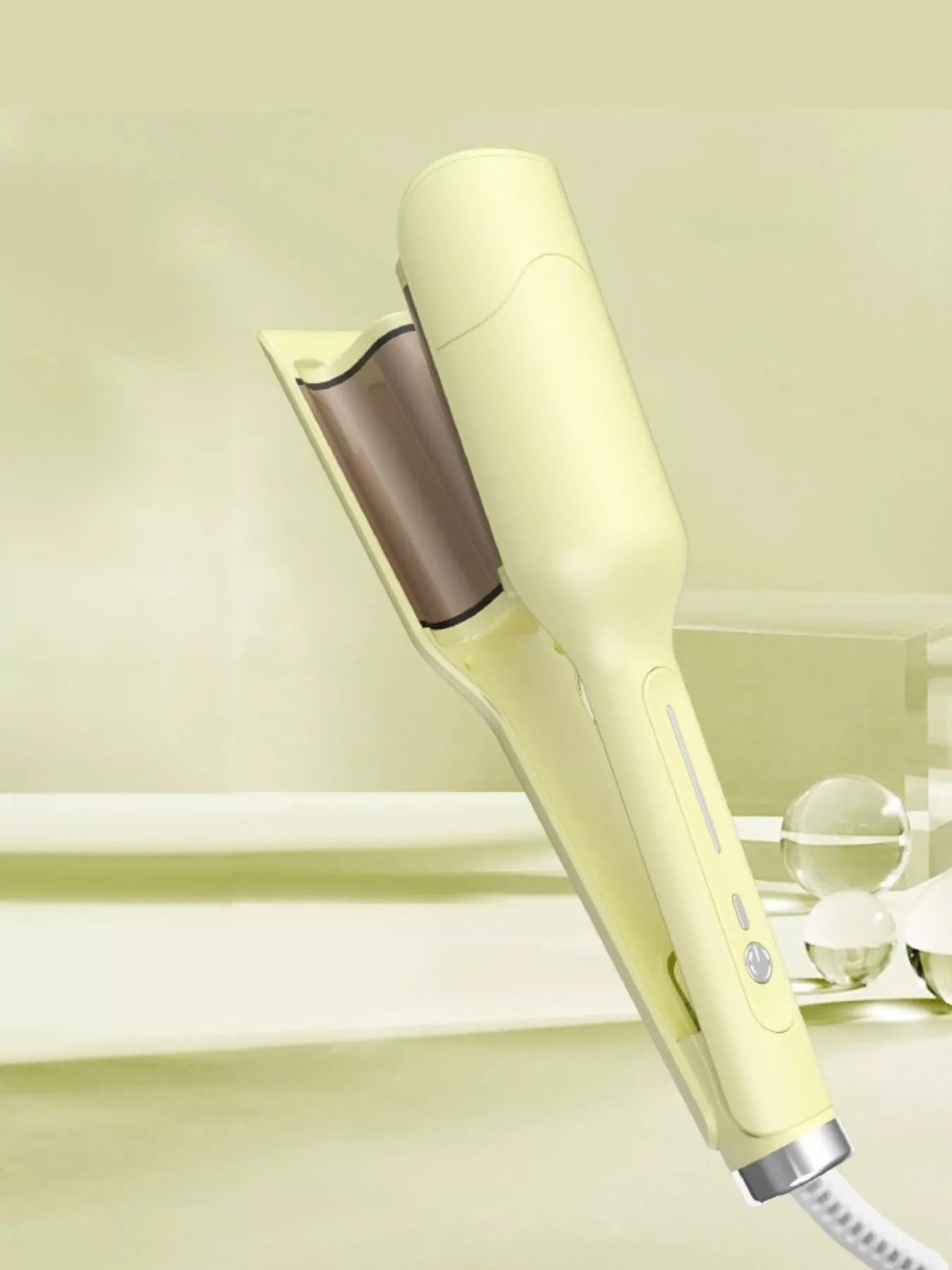Light blue portable cordless curling iron by Trendsi with European plug, compact design for easy hair styling on the go.