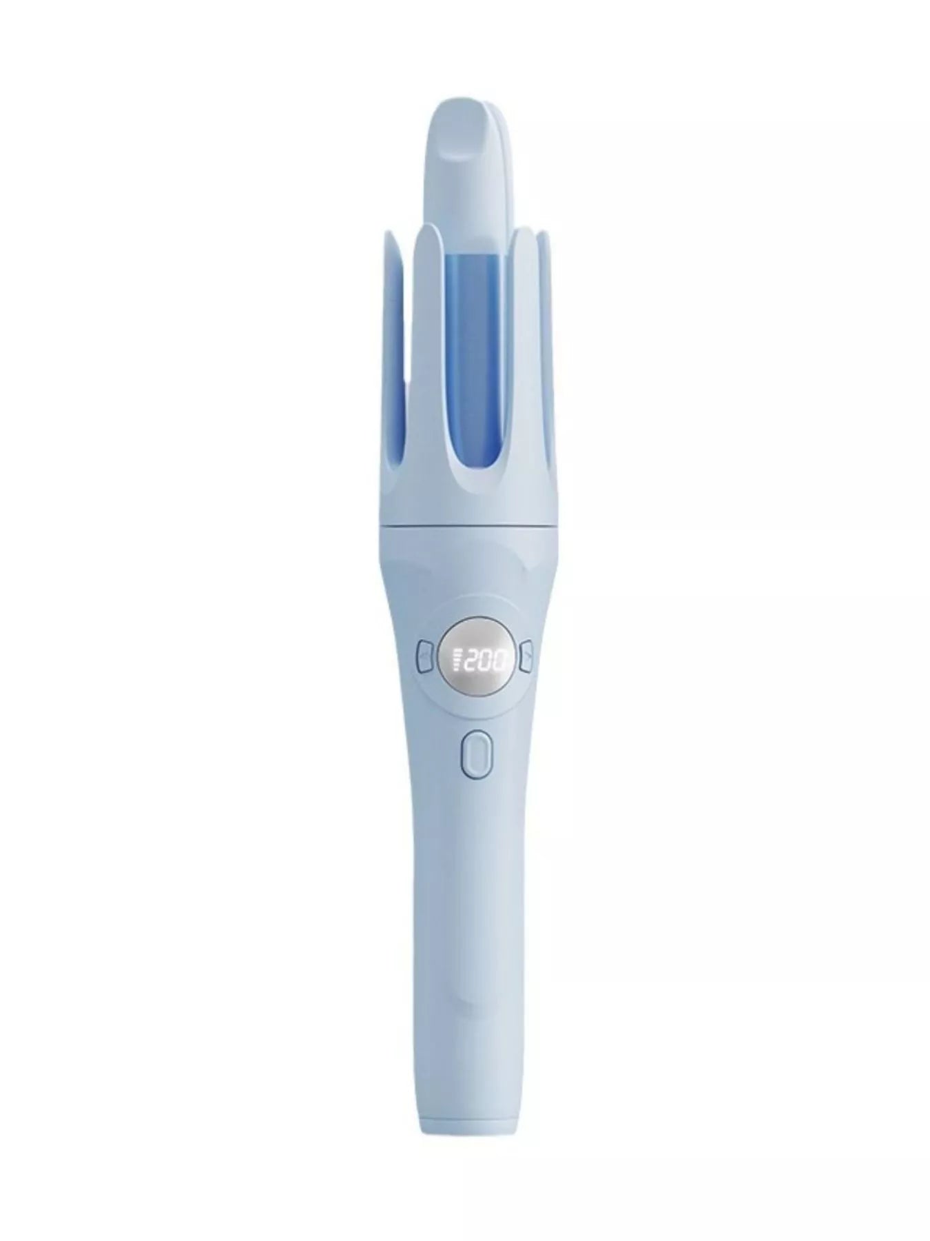 Light blue automatic rotating ceramic curling iron by Trendsi with a sleek design and ergonomic handle for easy styling.