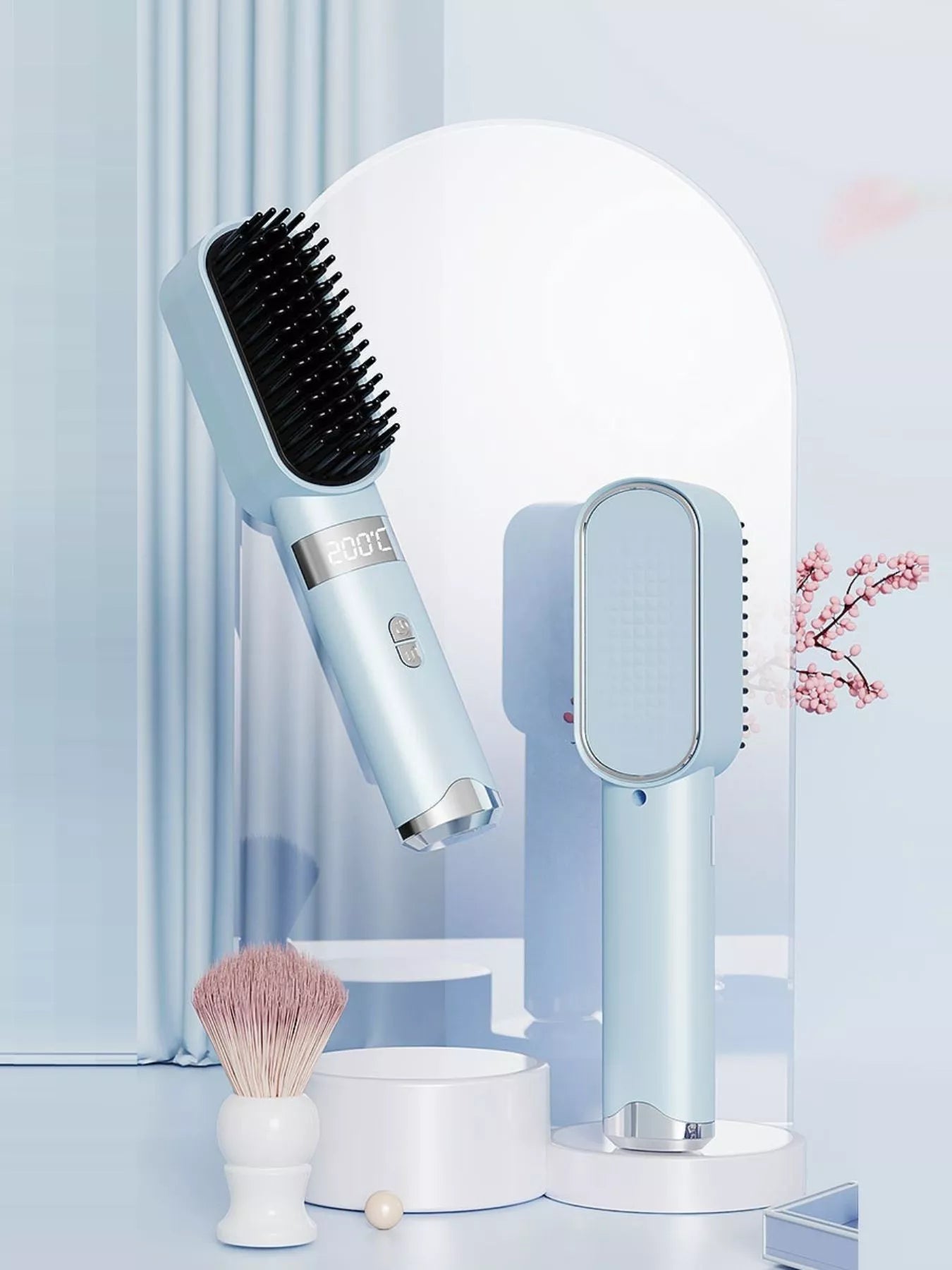 Light blue fast heating LCD display straightening comb by Trendsi, designed for smooth, sleek hair styling.