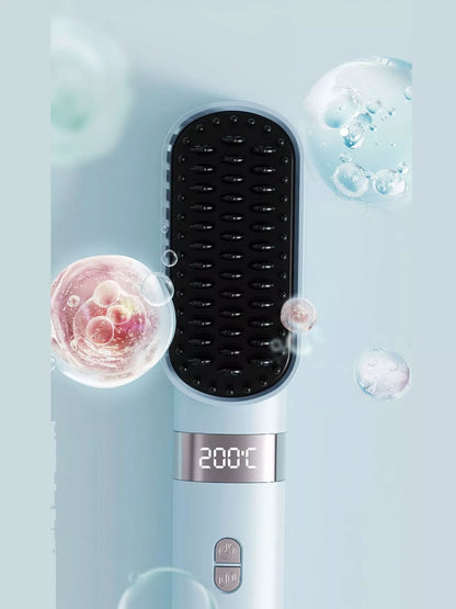 Light blue Trendsi straightening comb with LCD display and fast heating, designed for quick and easy hair styling.