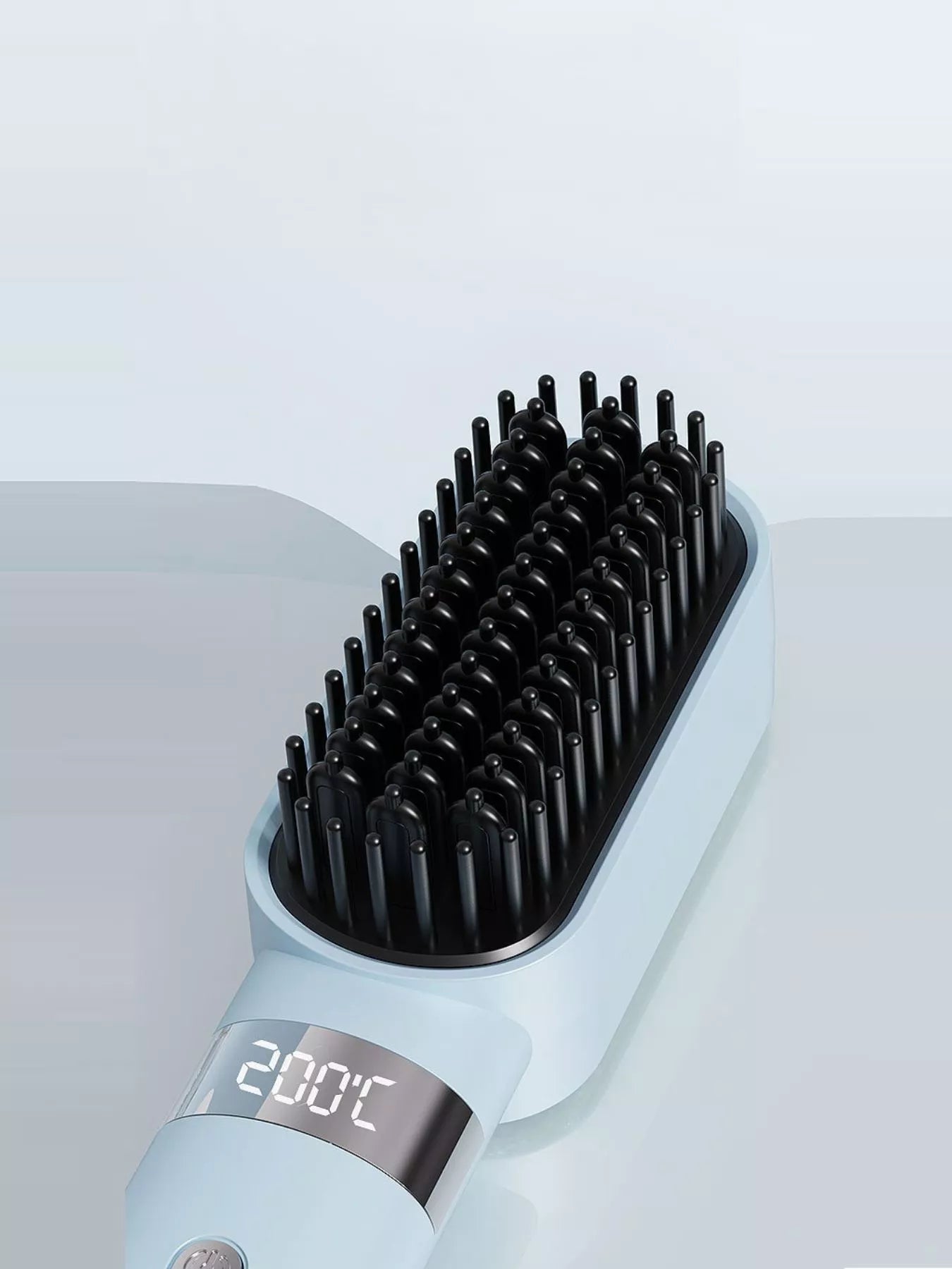 Light blue Trendsi fast heating LCD display straightening comb with ergonomic design for smooth, straight hair.