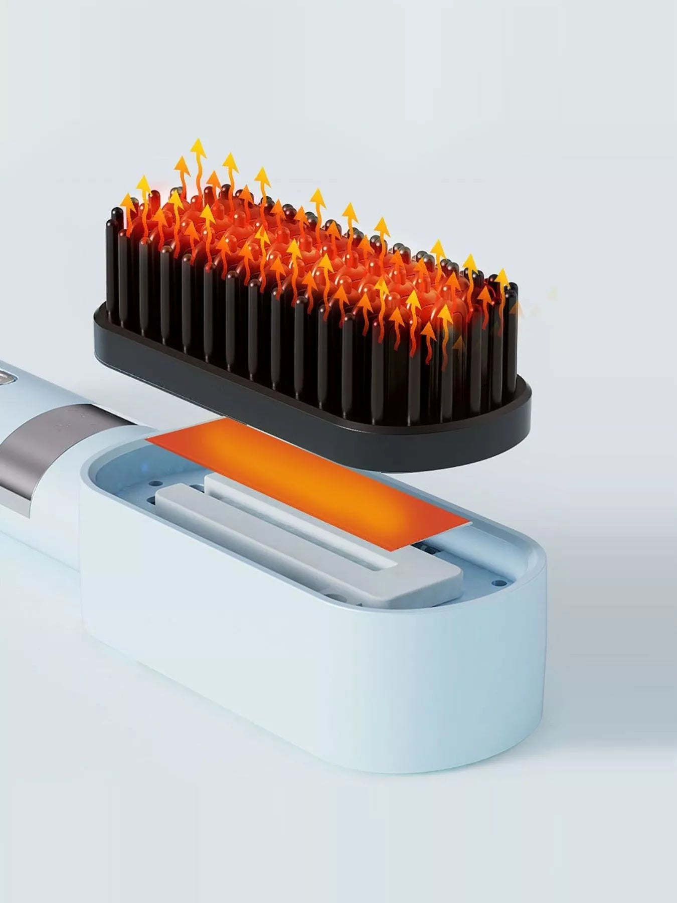 Light blue Trendsi straightening comb with LCD display and fast heating for easy hair styling.