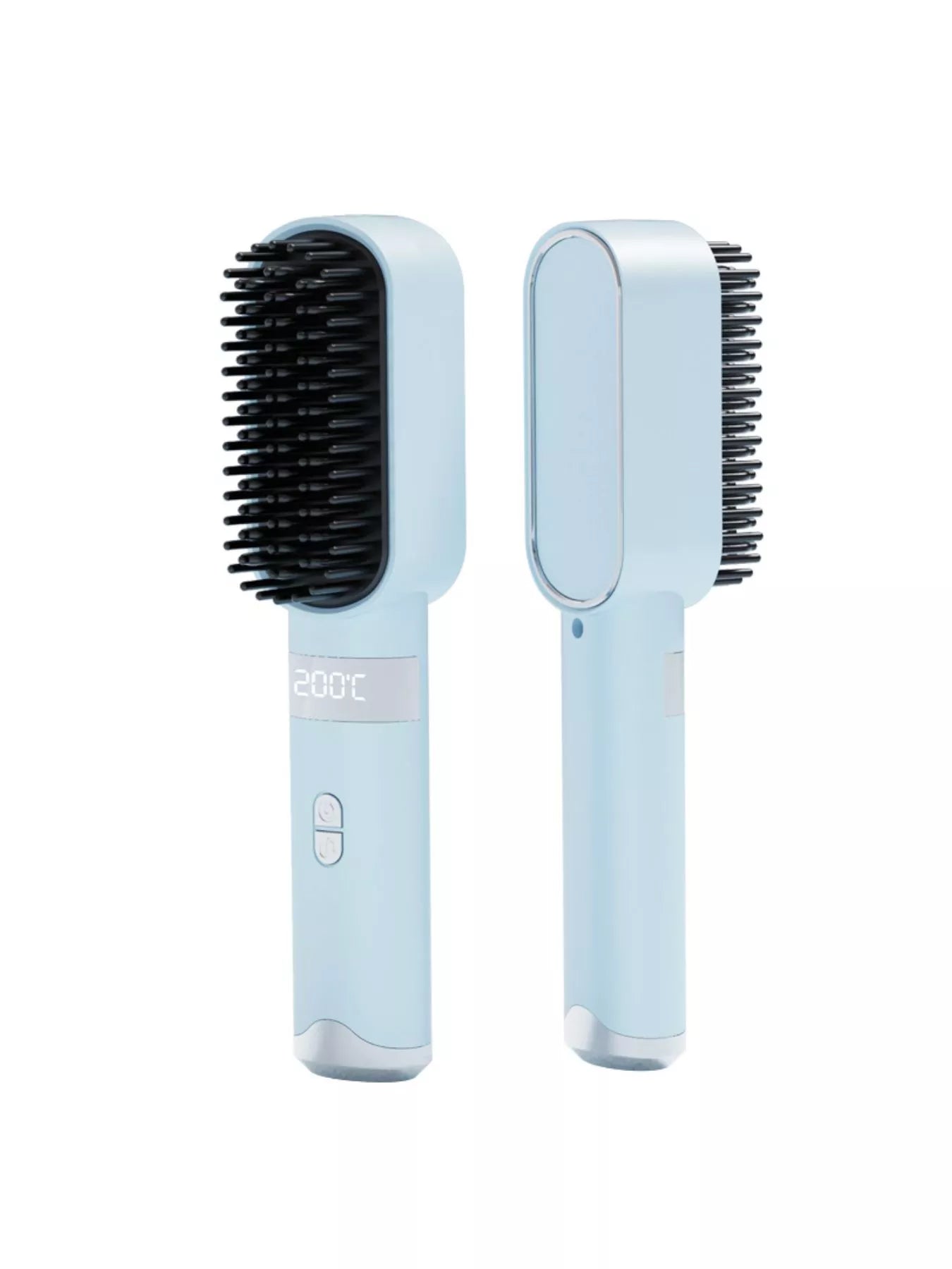 Light blue Trendsi straightening comb with LCD display, fast heating, and ergonomic design for smooth, sleek hair styling.