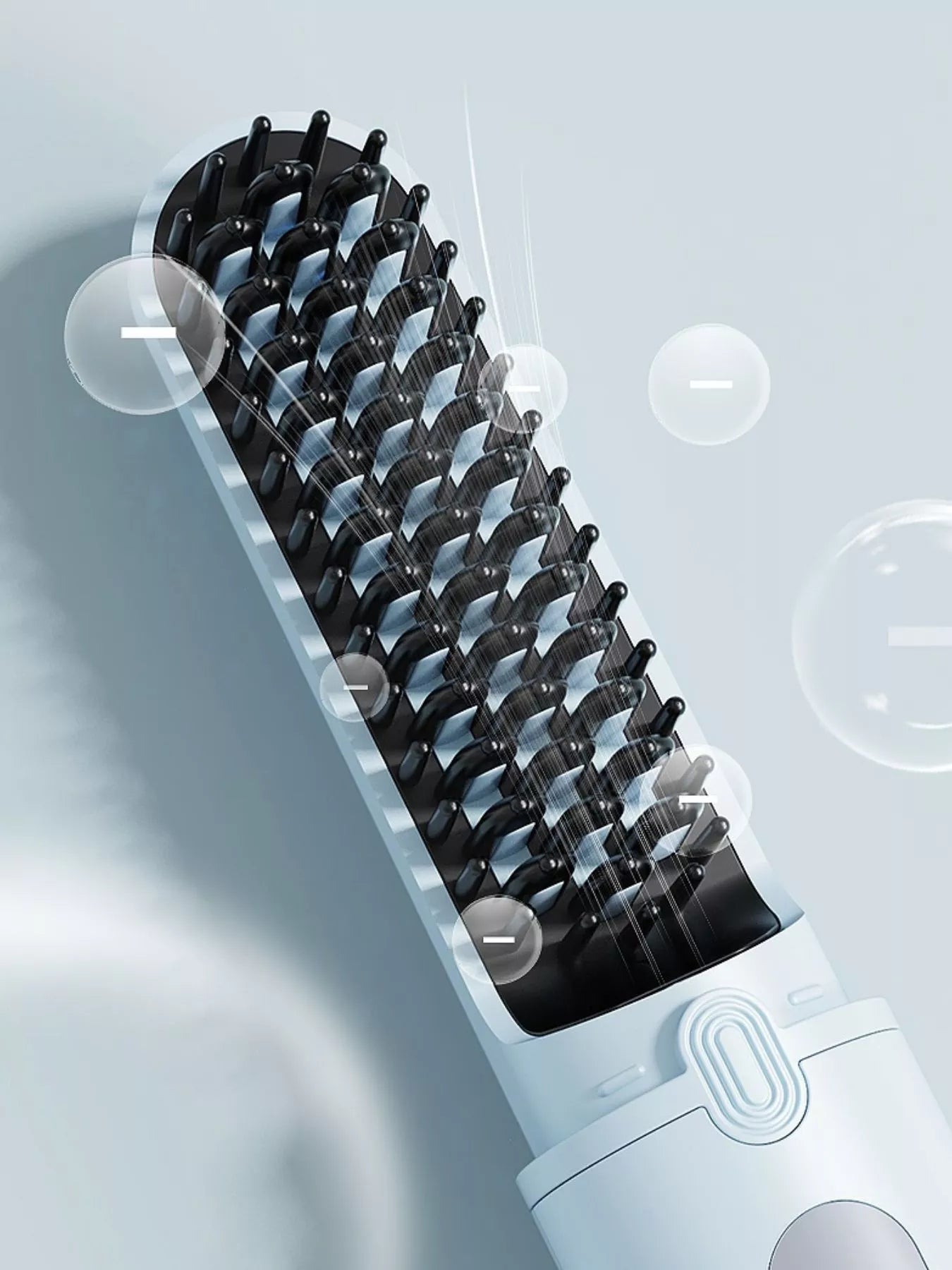 Light blue portable heated straightening comb by Trendsi, compact design for quick hair styling and smoothing.