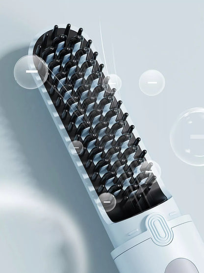 Light blue portable heated straightening comb by Trendsi, compact design for quick hair styling and smoothing.