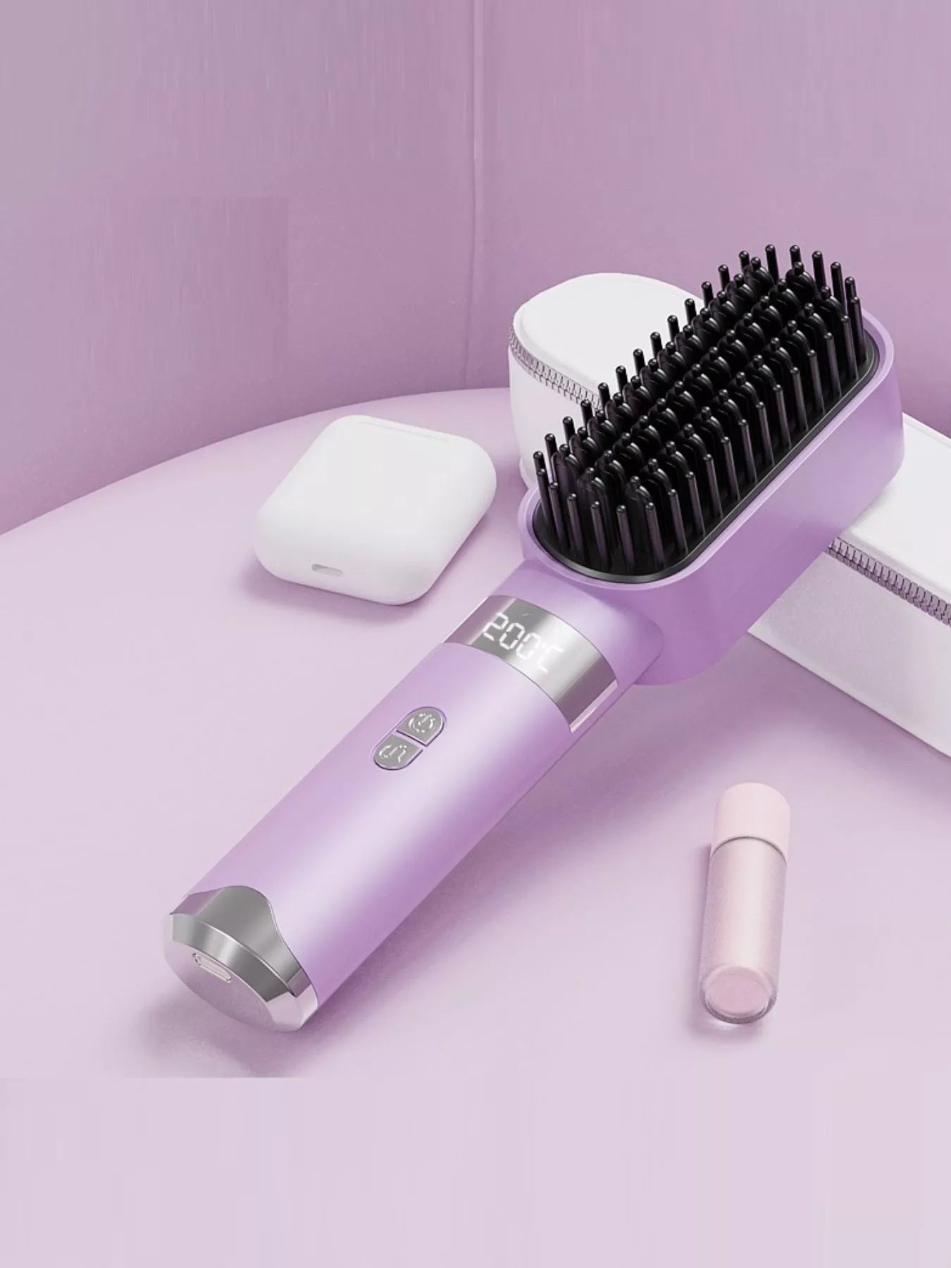 Light blue 2-in-1 portable wireless ionic brush straightener and comb by Trendsi, designed for quick hair styling.