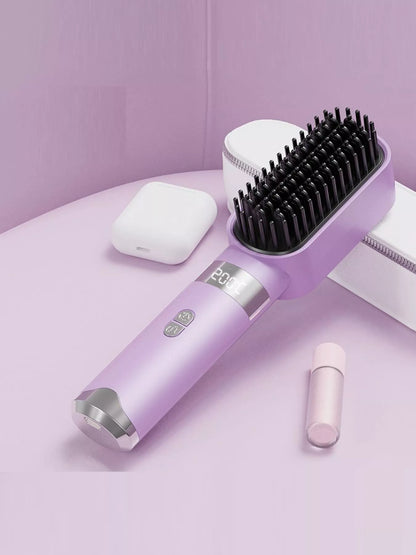 Light blue 2-in-1 portable wireless ionic brush straightener and comb by Trendsi, designed for quick hair styling.