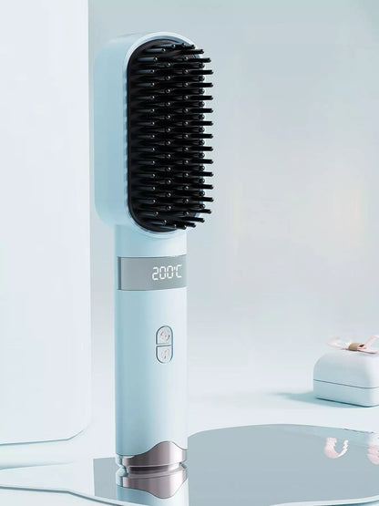 Light blue Trendsi fast heating straightening comb with wide teeth, designed for quick hair styling and smooth results.