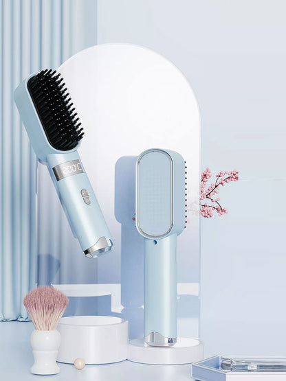 Light blue Trendsi fast heating straightening comb with wide teeth, designed for quick and easy hair styling.