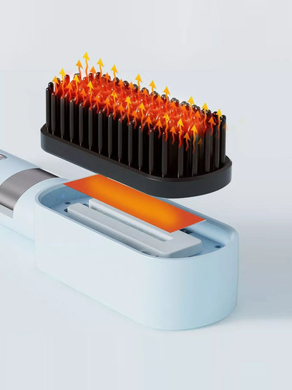 Light blue Trendsi fast heating straightening comb with evenly spaced teeth for smooth, sleek hair styling.