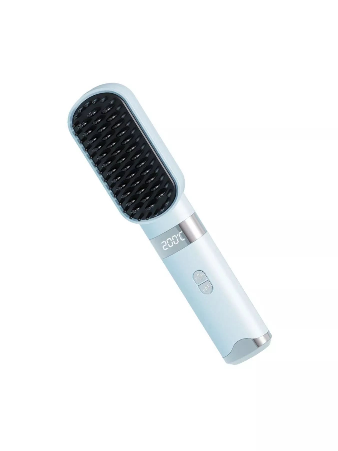 Light blue Trendsi fast heating straightening comb with ergonomic handle, designed for quick and easy hair styling.
