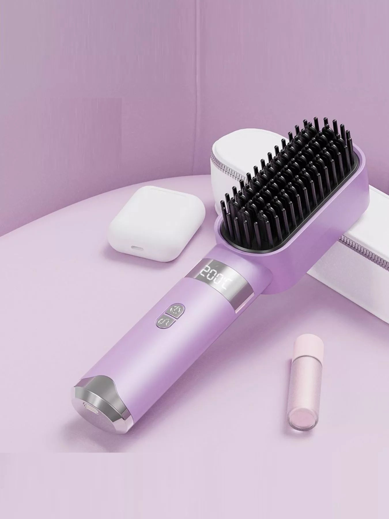 Light blue Trendsi fast heating straightening comb with wide teeth for smooth, sleek hair styling.
