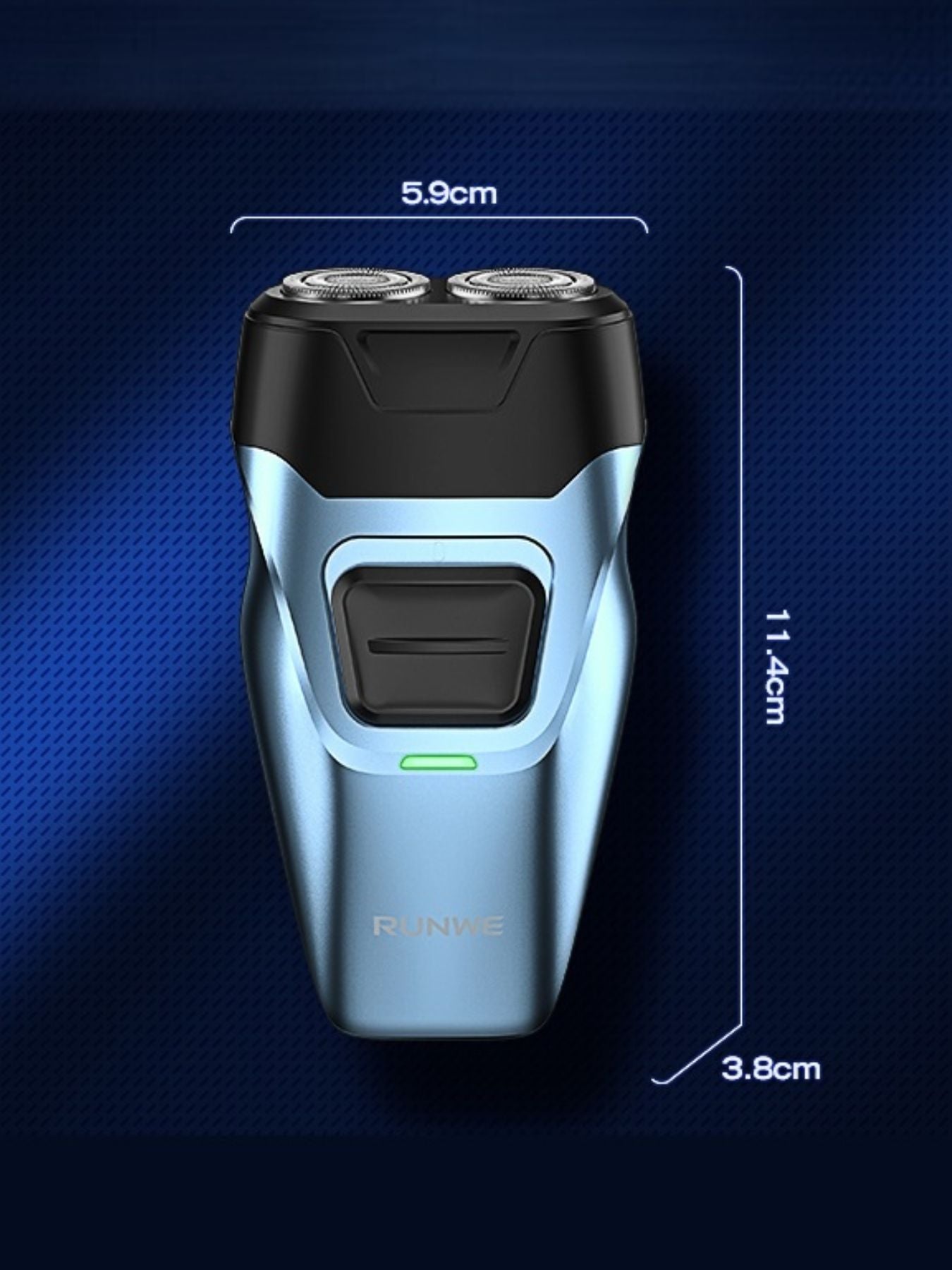 Light blue portable electric foil shaver from Trendsi with a compact design, ideal for quick and easy grooming.