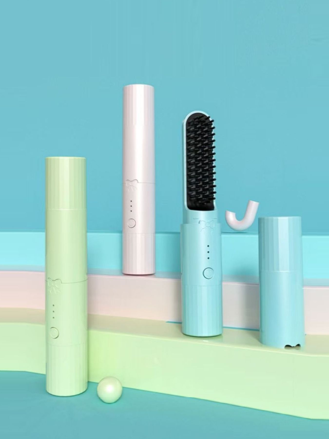 Light blue portable heated straightening comb by Trendsi, compact hair styling tool with adjustable temperature for sleek, straight hair.